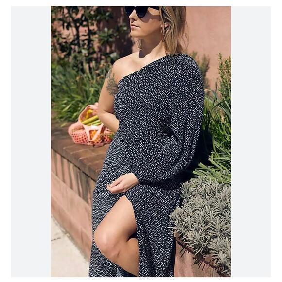 Free People Blake One Shoulder Maxi Dress Size 4 Polka Dot Aline Cocktail - Picture 8 of 13